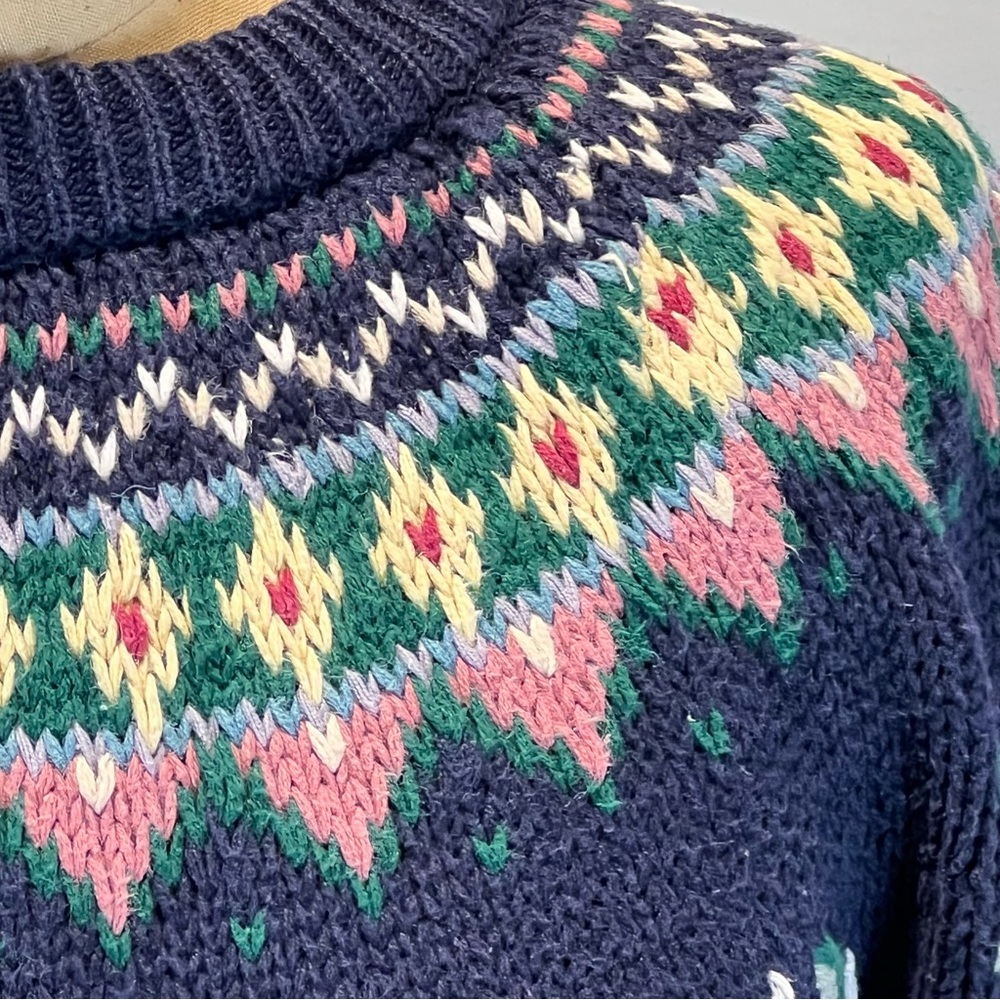 VINTAGE 80s rose floral embroidered‎ fair isle knit sweater cottagecore feminine - Picture 6 of 16